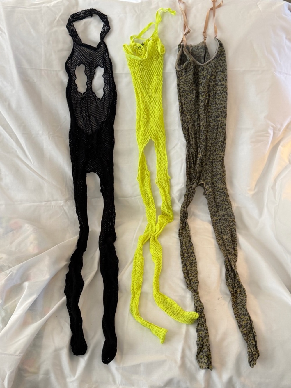 3-Pack Fishnet Body Stockings - Black, Neon Yellow, Leopard Print